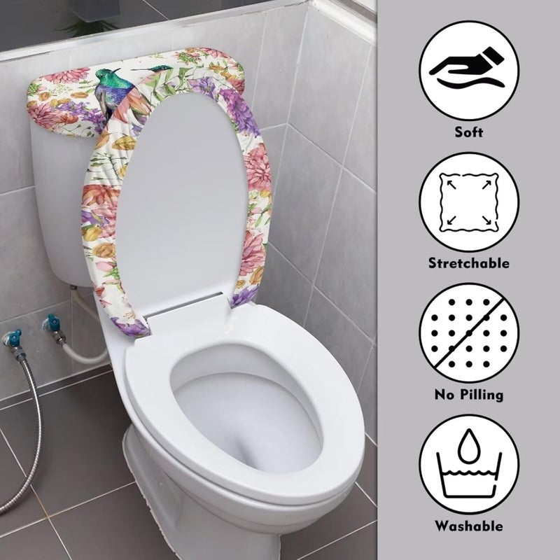 CREAMIC Hummingbird Toilet Lid Covers and Tank Cover Set 2Pcs Toilet Seat Cover and Tank Lid Covers Toilet Lid Cover Set for Bathroom Decor Machine Washable - Image 3